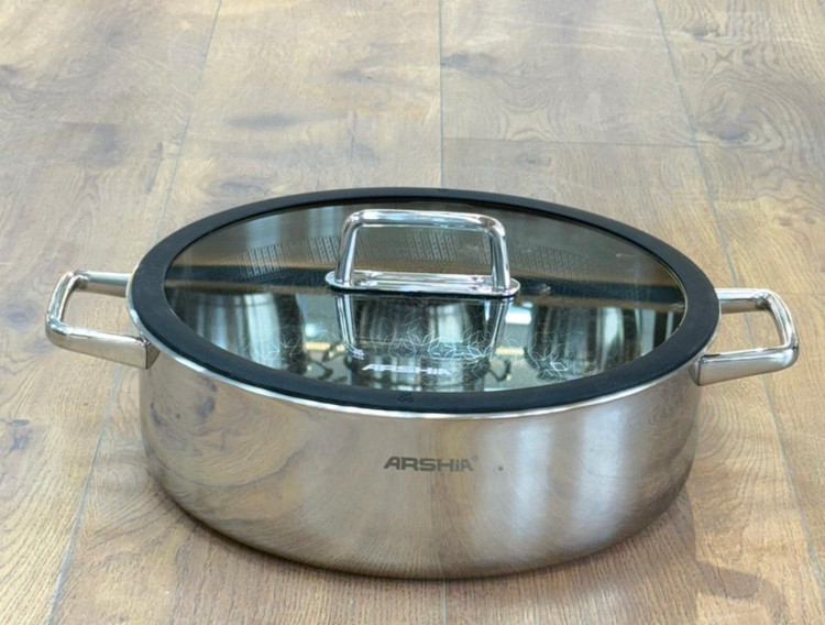 ماهی تابه دو دسته استیل کف لیزری ۳۰سانتی عرشیا مدل ss050-3342