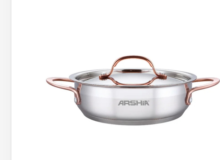 ماهیتابه دو دسته ۳۰ سانت استیل دسته رزگلد و مسی عرشیا مدل SS014_3312( )