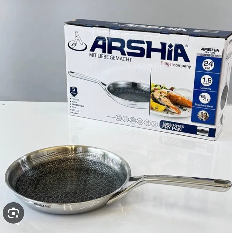 ماهی تابه استیل عرشیا لیزری مدل SS050-3165 سایز ۲۴ سانت (