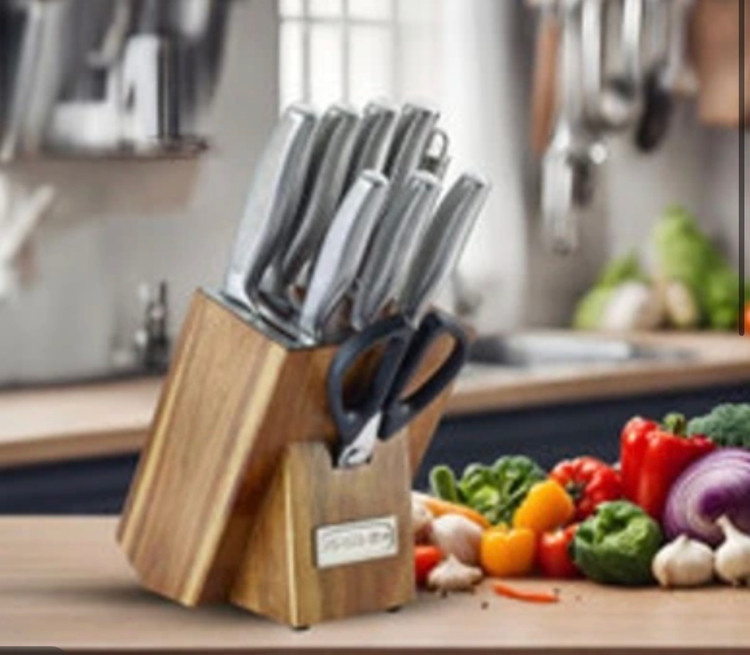 سرویس چاقو عرشیا مدل K259-3202 ۱۰ تکه با پایه چوبی(