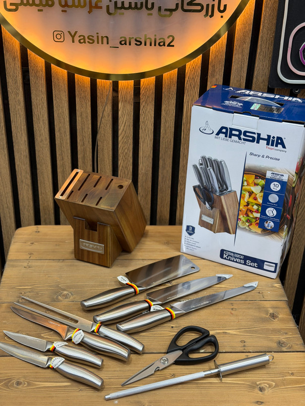 سرویس چاقو عرشیا مدل K259-3202 ۱۰ تکه با پایه چوبی(