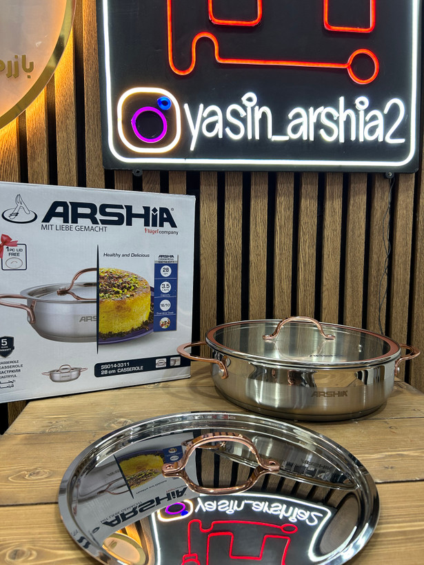 ماهی تابه دو دسته ۲۸ سانت استیل دسته مسی عرشیا مدلSS014_3311