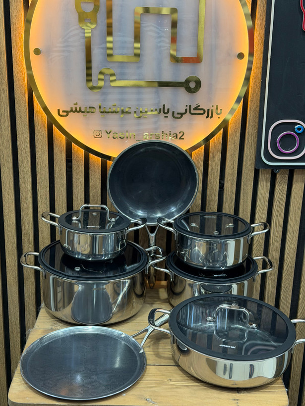سرویس قابلمه ۱۲ پارچه استیل کف لیزری عرشیا مدل SS622-3733(