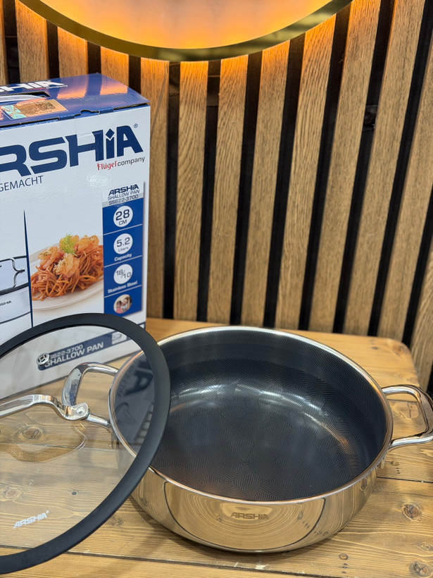 ماهی تابه دو دسته استیل لیزری هیبرید ۲۸ سانت عرشیا مدلSS622-3700