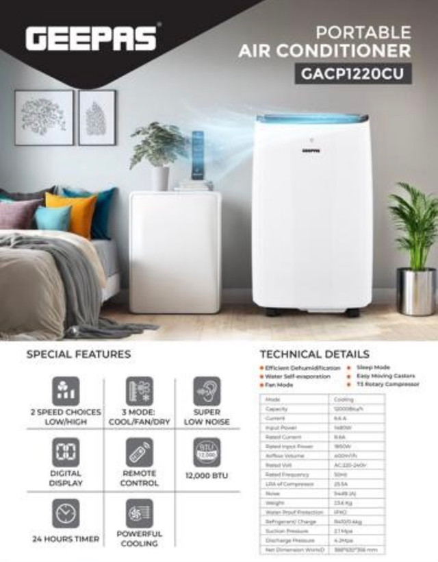 کولر گازی پورتابل جیپاس بدون نیاز به نصب ۱۲ هزار مدل GAC1220cu(